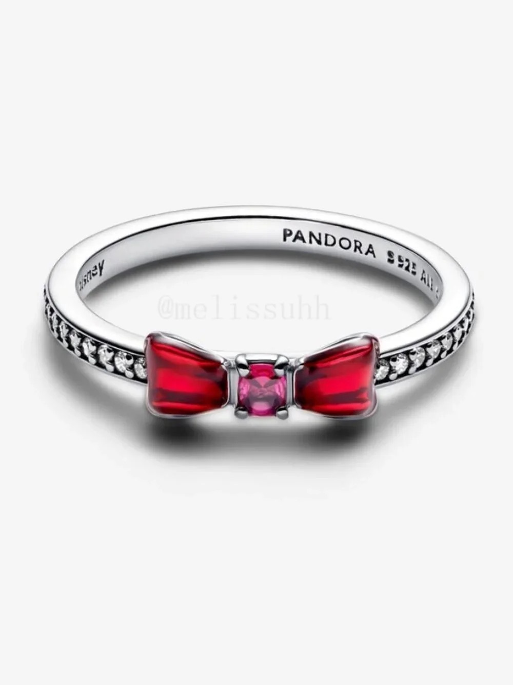 Pandora Sterling Silver Bow Ring with Red Accents